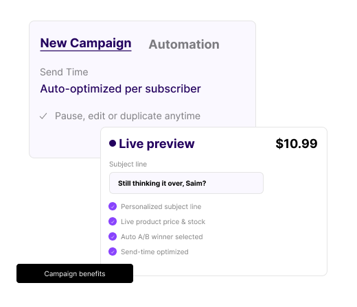 Subscription widget interface